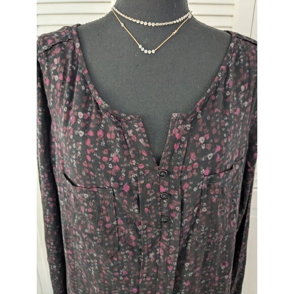Eddie Bauer Top Women XL Red Black Dotted Long Sleeve Blouse Cottagecore Light - Picture 3 of 13